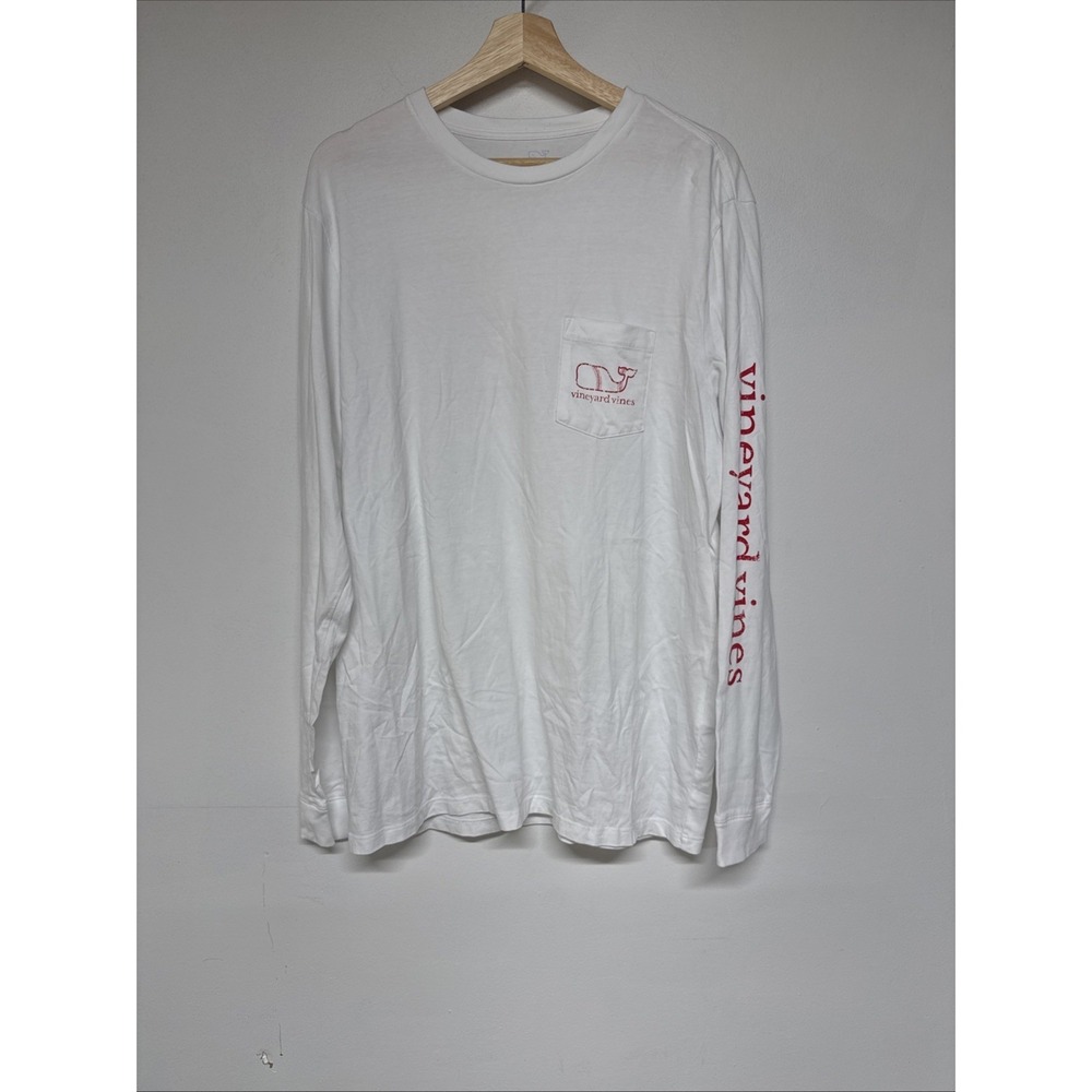 Vineyard Vines T-shirt Mens L White Long Sleeve Logo Pocket Crew Neck Baseball